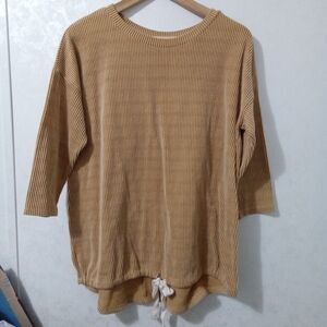 Cherish Tan Ribbed Knit Oversized Sweatshirt Pullover - Medium